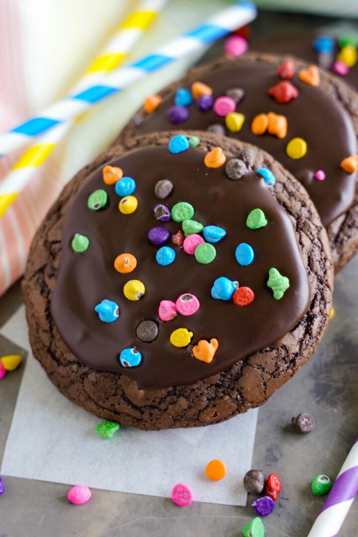 Cosmic Brownies Cookies propped up on each other
