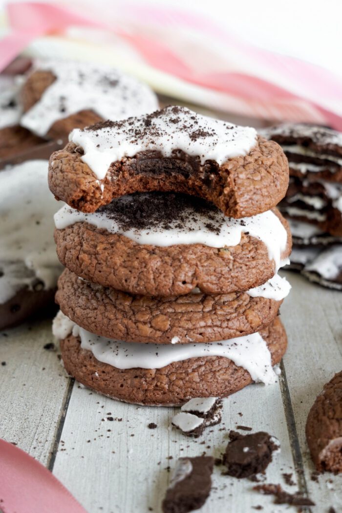 Chocolate Pop Tart Cookies stacked with 4 cookies