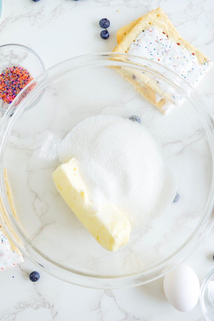 Blueberry Pop Tarts Cookies Recipe adding butter and sugar