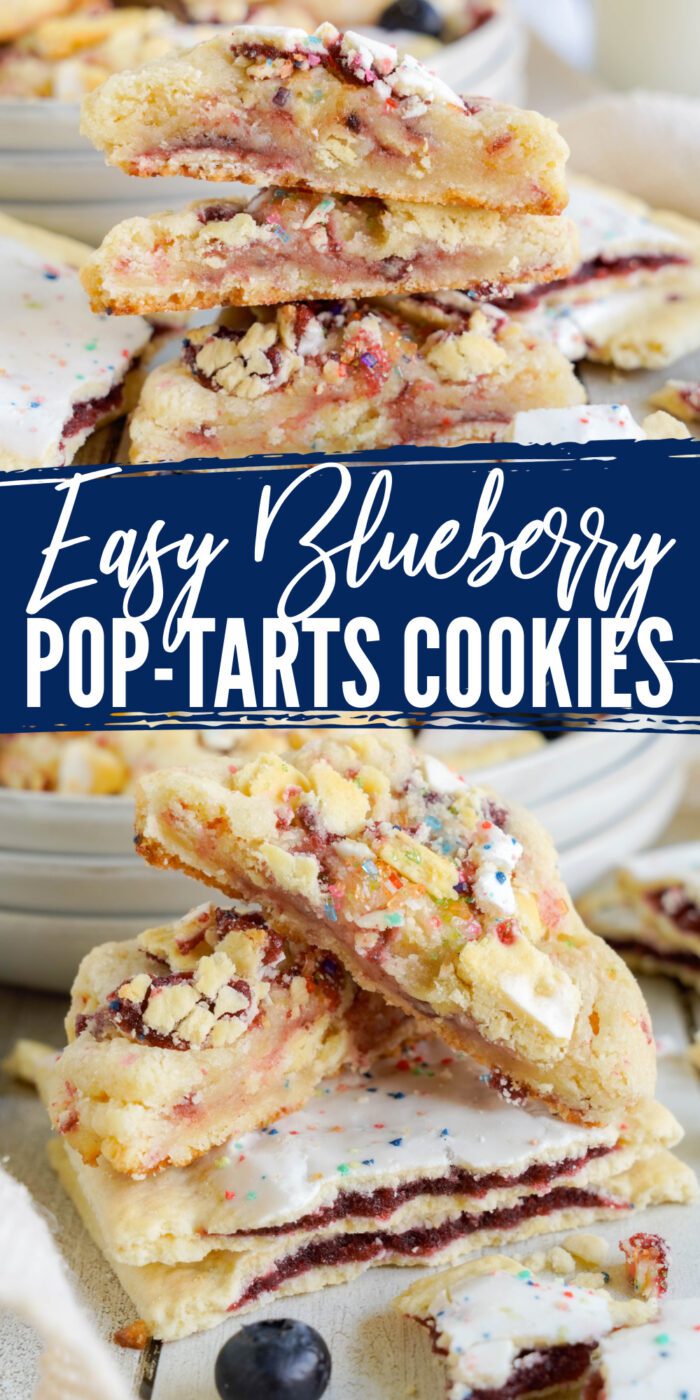 A stack of three blueberry Pop-Tart cookies.