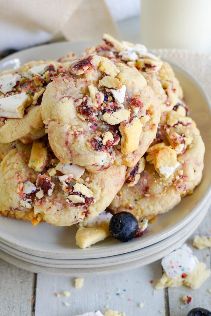 Blueberry Pop Tarts Cookies piled on plate