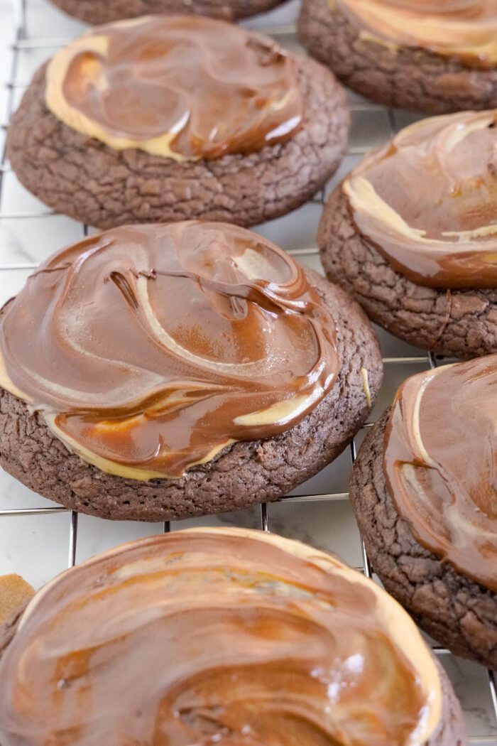 Peanut Butter Brownie Cookies finished on baking sheet