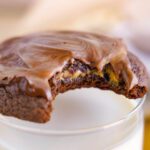 Peanut Butter Brownie Cookies on a cup of milk