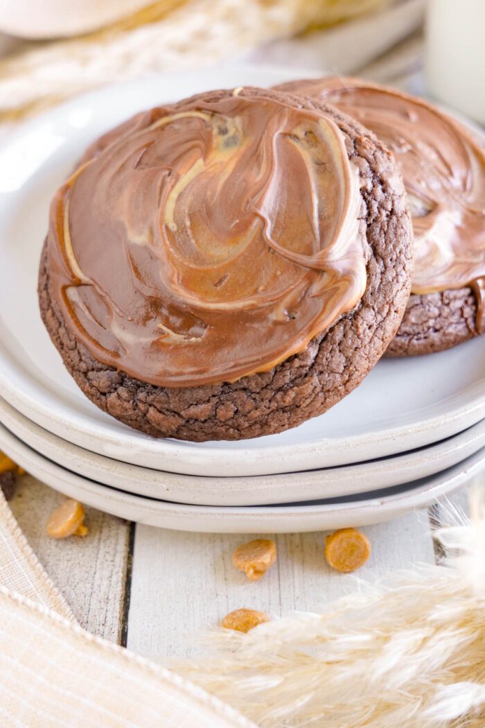 Peanut Butter Brownie Cookies on plate whole cookie