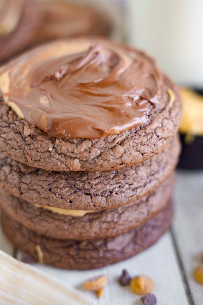 Peanut Butter Brownie Cookies stacked