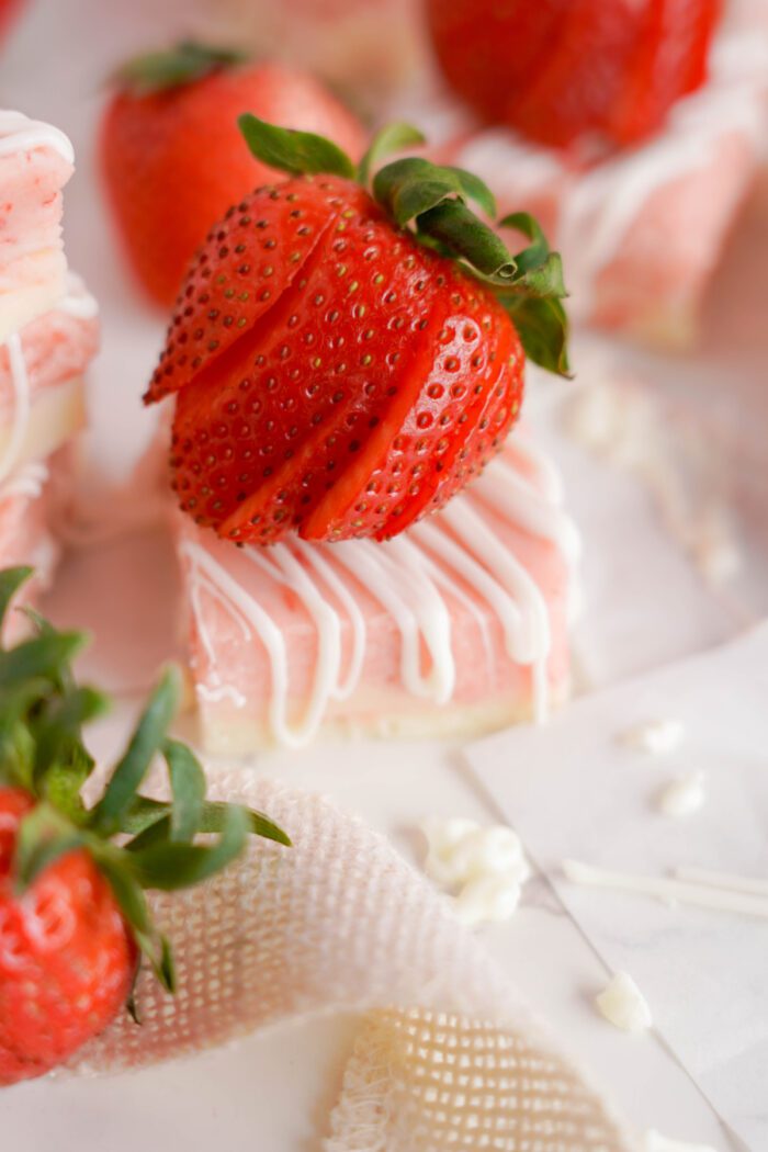 Strawberry Swirl Fudge with almond bark drizzle