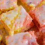 Strawberry Lemonade Brownies topped with glaze