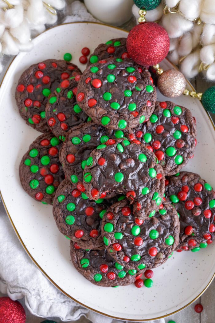 Brownie Christmas Cookies piled on a plate