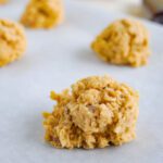 Peanut Butter Oatmeal Cookie dough balls on baking sheet