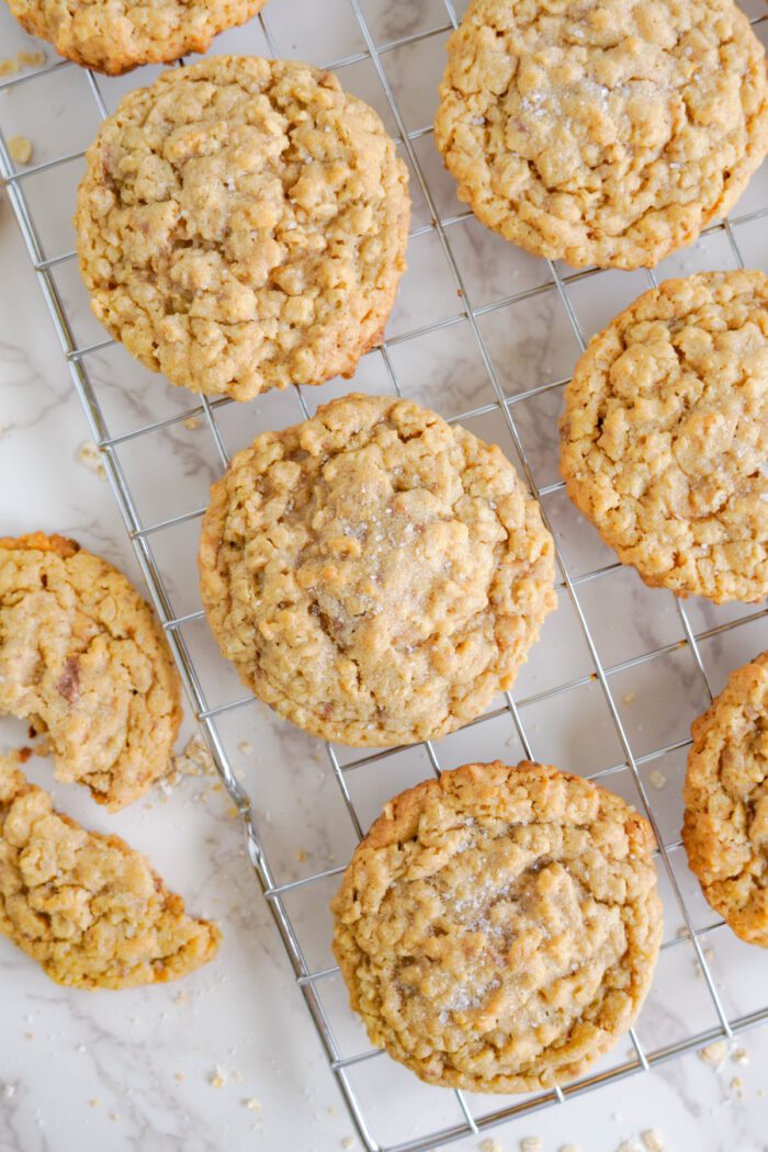 Peanut Butter Oatmeal Cookies cooling on cooling rack