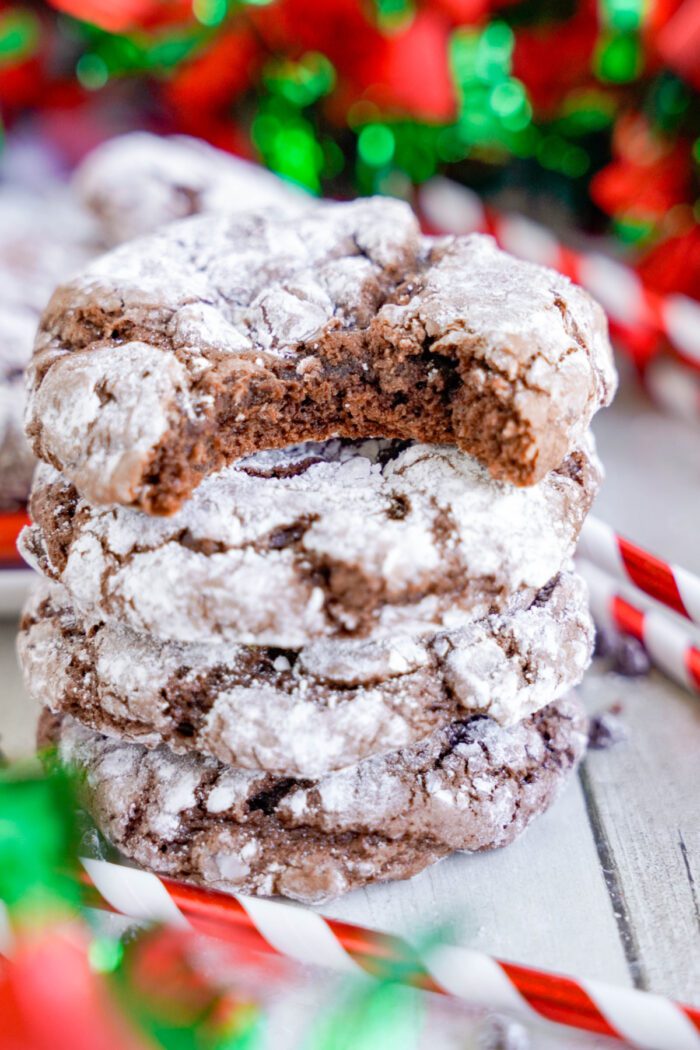 Chocolate Crinkle Cookies stacked