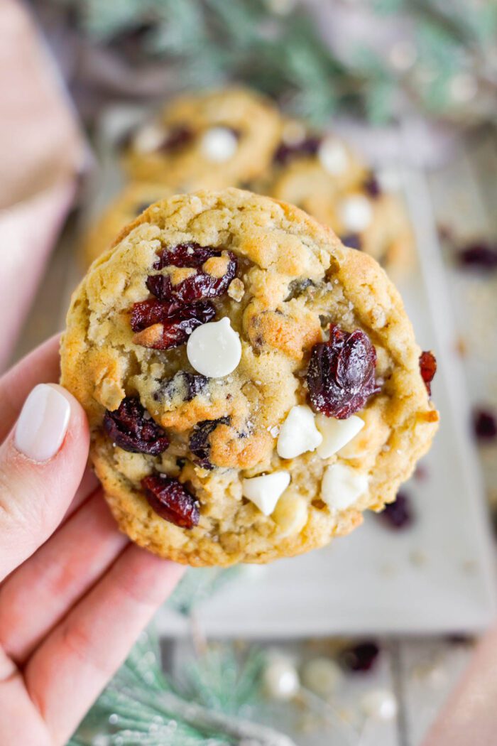 Cranberry Oatmeal Cookies being held by someone