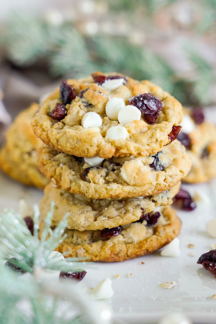 Cranberry Oatmeal Cookies in a stack of 4 cookies