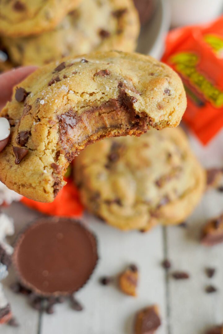 Reese's Chocolate Chip Cookies with a bite taken out