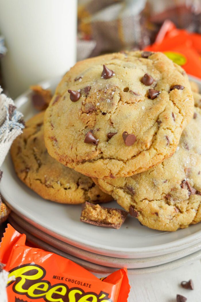 Peanut Butter Chocolate Chip Cookies on a plate