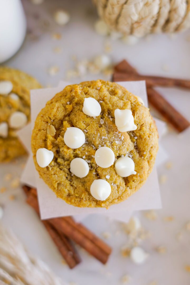 Pumpkin Oatmeal Cookie with white chocolate chips on top