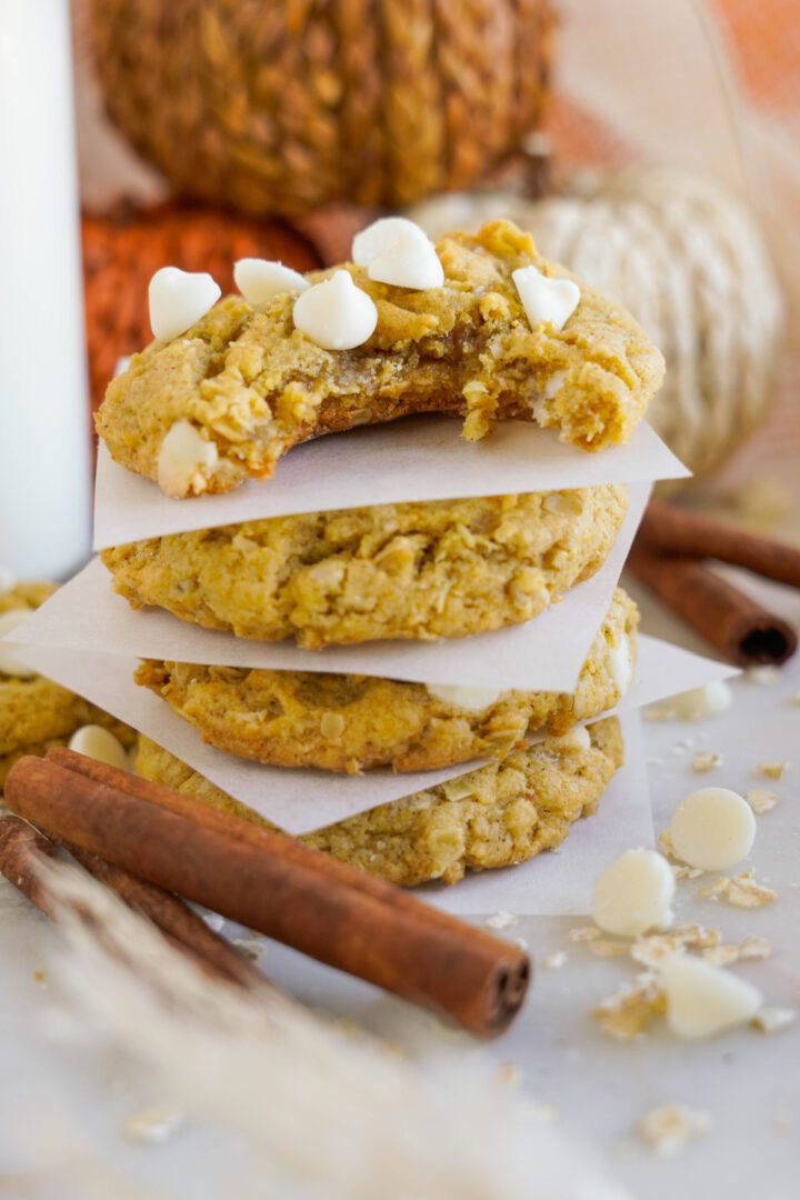 Pumpkin Oatmeal Cookies stacked with 4 cookies