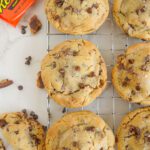 Reese’s Stuffed Chocolate Chip Cookies on cooling rack