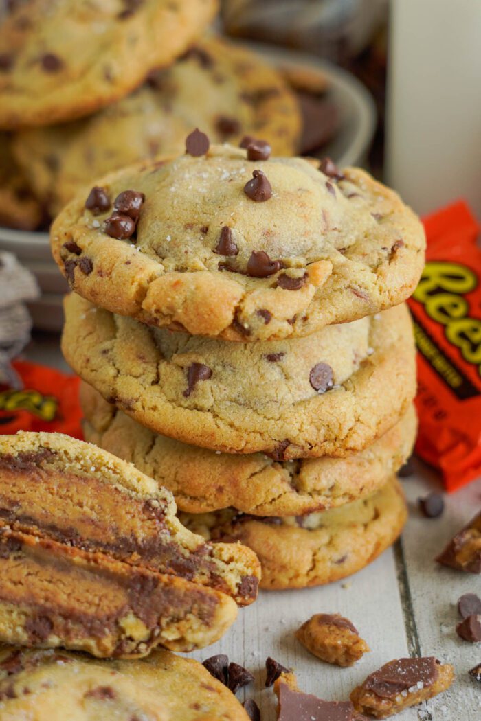 Peanut Butter Reese's Cookies stacked with 4 cookies