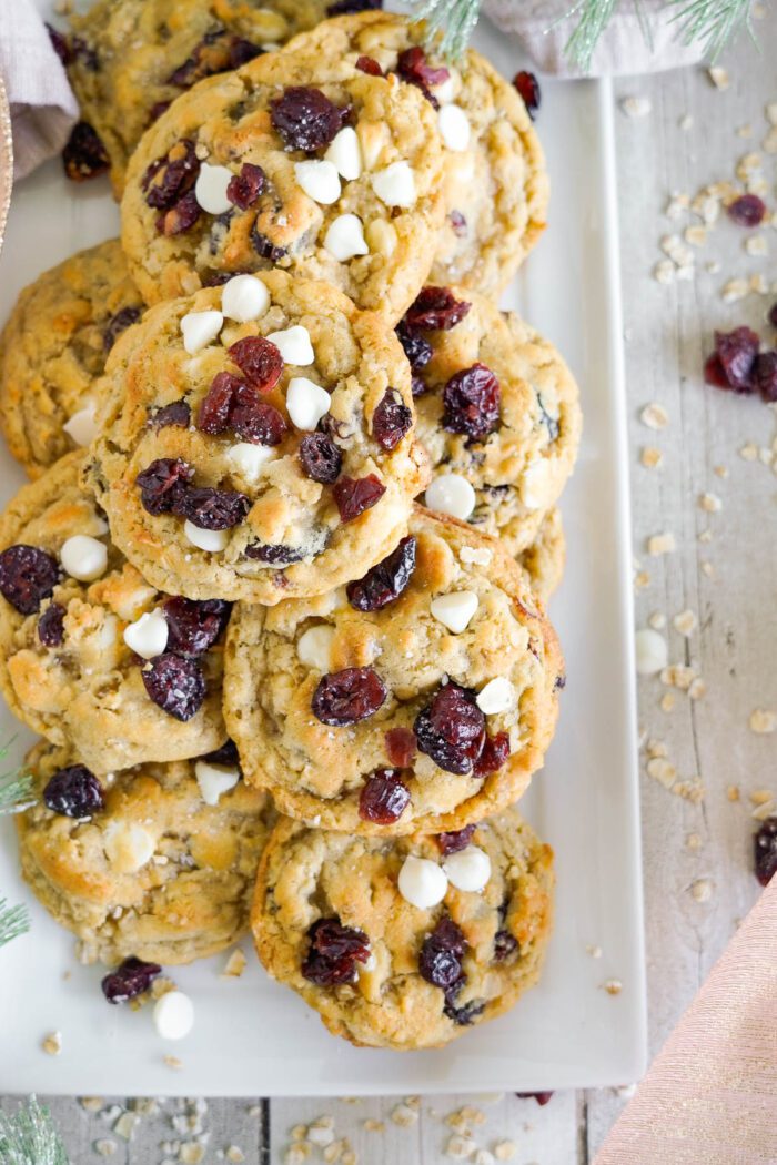 White Chocolate Chip Cranberry Oatmeal Cookies on a plate