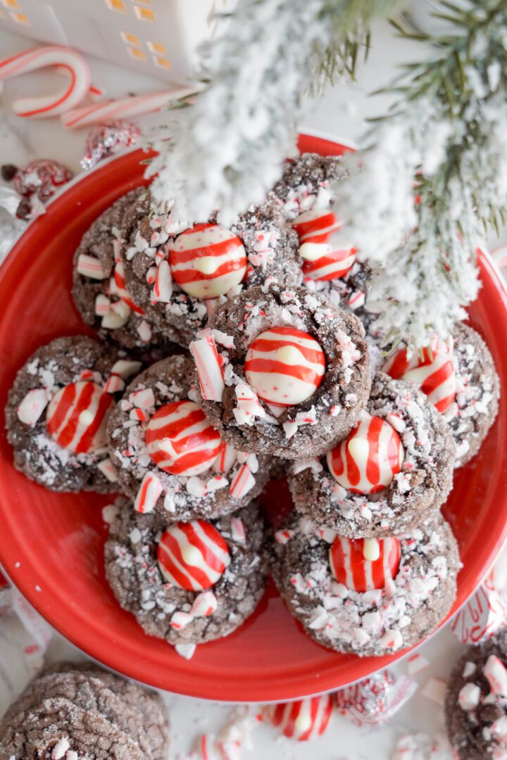 Red Plate full of Peppermint Brownie Bites