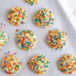 Funfetti Cookies baked on cookie sheet