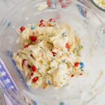 4th of July Cake Mix Cookies in mixing bowl