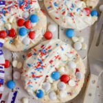 4th of July Cake Mix Cookies on a Tray Large thick red white and blue cookies