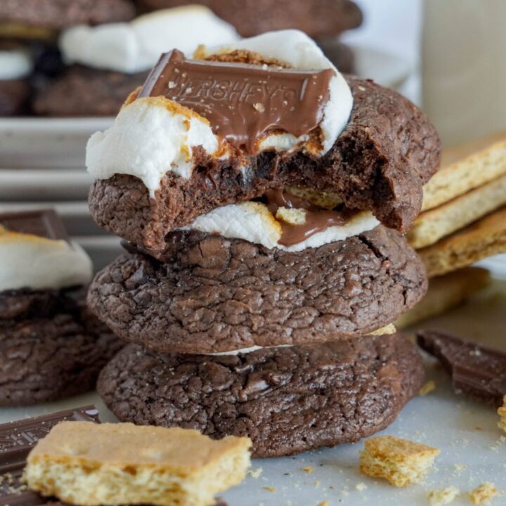 Brownie Bites S'mores Cookie stacked with 3 cookies