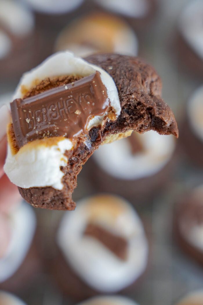 Easy Brownie Bites S'mores Cookie with a bite taken out