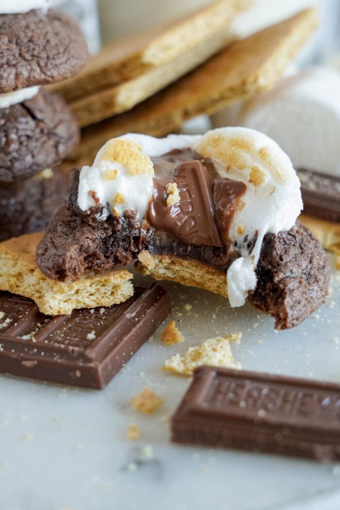 A S'mores Cookie with a bite taken out