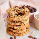 Oatmeal Raisin Cookies Stack of Cookies iwth Bite out