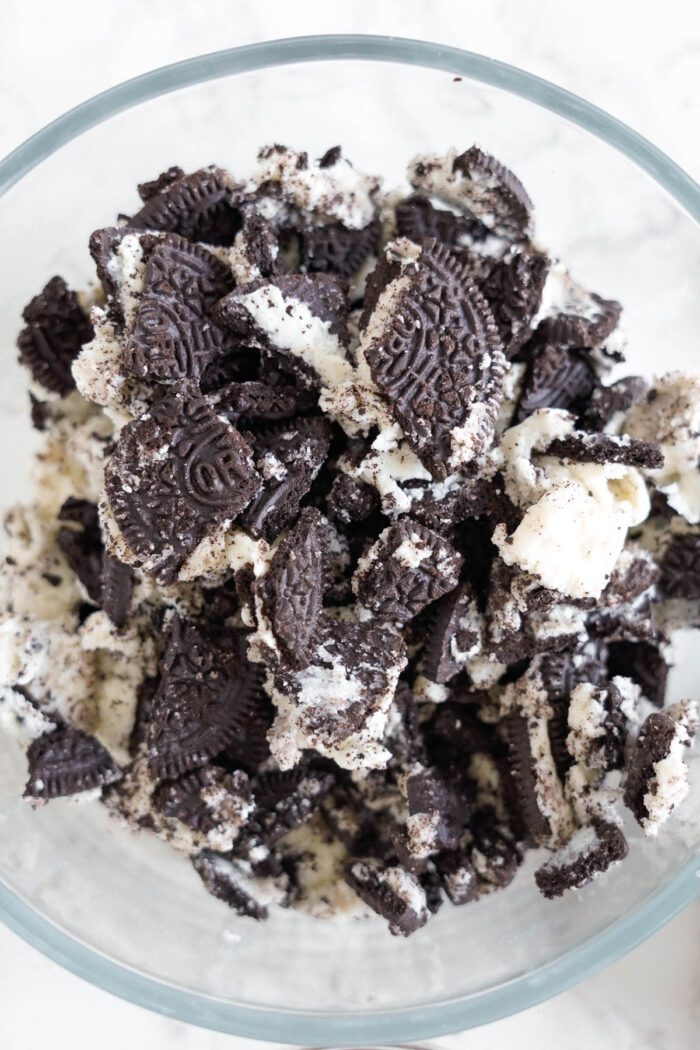 A bowl of crushed Oreos.