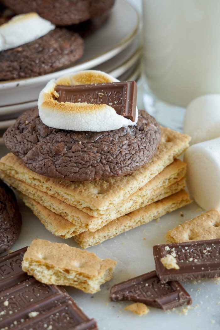 A stack of graham crackers, with more S'mores Cookie on top