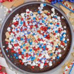 4th of July Brownie Pizza fully baked and decorated