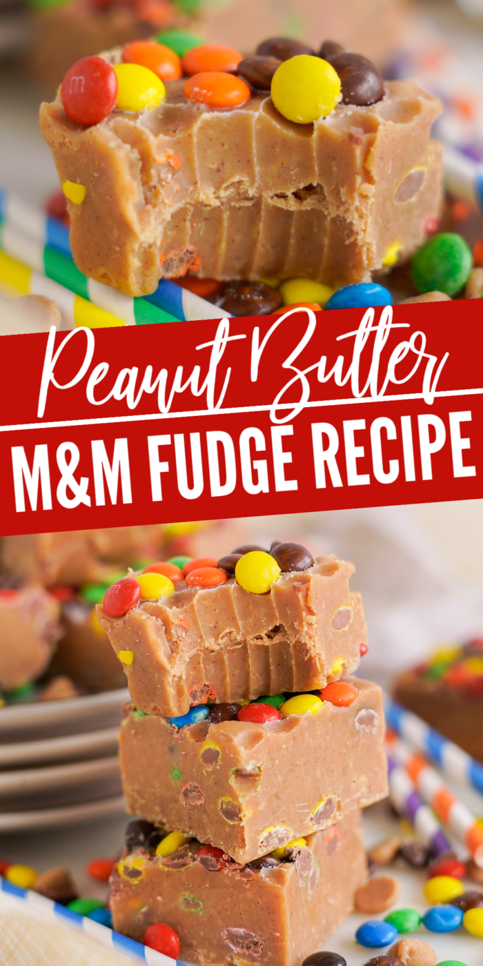 Peanut Butter Fudge Recipe with M&Ms Pinterest Photo