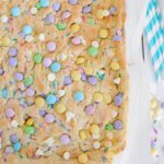 Easter Cake Mix Cookie Bars baked in baking dish