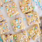 Easter Cake Mix Cookie Bars sliced into squares
